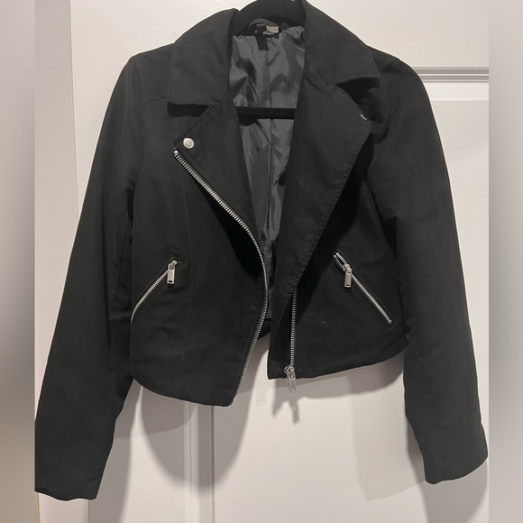 Faux suede cropped biker jacket with zipper detailing - Picture 2 of 2